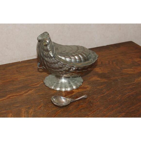 Vintage Corbell and Company Silverplate Peacock Sugar Bowl and Spoon - Picture 3 of 6